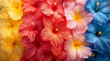Traditional Lei with Gradient Flowers from Reds to Yellows and Blues