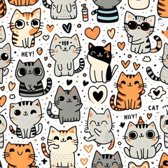 Cute Cartoon Cat Seamless Pattern