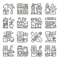Line icons about pharmacy and medication. Contains such icons as treatments, naturophaty, dose and more. Editable vectorstroke 2 of 2 sets. 512x512 Pixel Perfect in transparent background.
