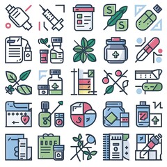 Line icons about pharmacy and medication. Contains such icons as treatments, naturophaty, dose and more. Editable vectorstroke 2 of 2 sets. 512x512 Pixel Perfect in transparent background.
