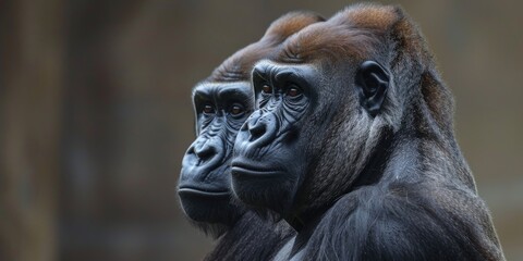 Obraz premium Pair of gorillas standing side by side