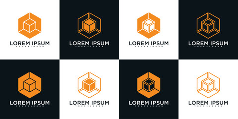 Set of hexagon logo design with modern concept. Premium Vector