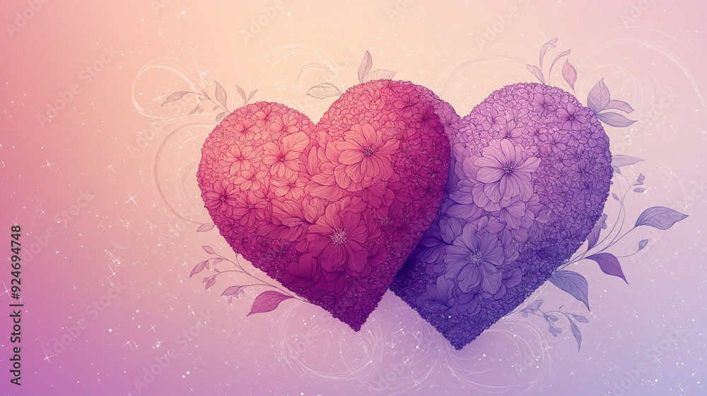 Wall mural Valentine’s Day vector illustration featuring 2 heart shaped icons.