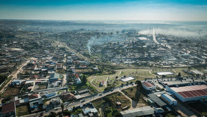 Aerial view of Lubango City showcasing urban landscapes and mountainous terrain in Angola