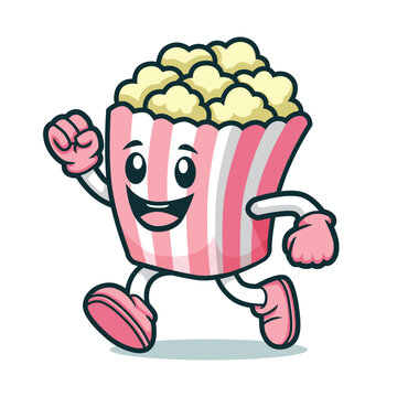 Walking Happy Pop Corn Cartoon Illustration