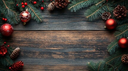 Christmas Decoration on Wooden Background with Bright Monocolor Creative Design