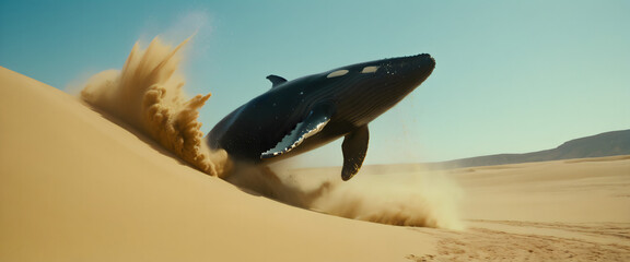 Epic Whale Jump: Cinematic Desert Leap with Sand and Dust
