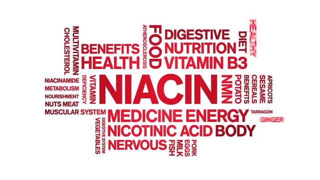 Niacin animated word cloud;text design animation tag kinetic typography seamless loop.