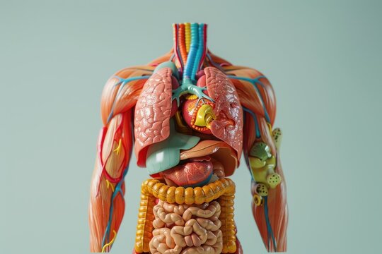A model of a human body with the head cut off