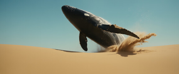 Desert Whale Leap: Cinematic Low Angle Shot of a Whale Motion