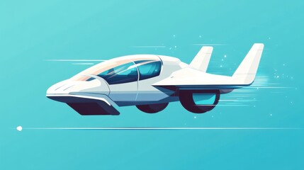 Fototapeta premium Futuristic Flying Car Prototype - Concept of Innovation in Transportation, Flat Design Illustration