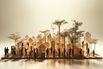 Fototapeta premium generated illustration of group of small figurines stand closely together, creating a sense of community and unity among them