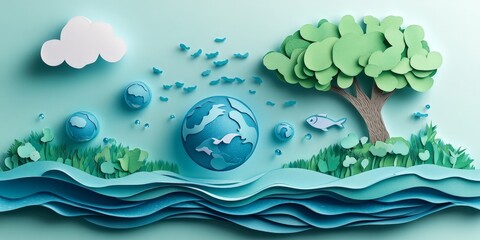 Paper Art Celebrating World Water Day with Ecological Focus