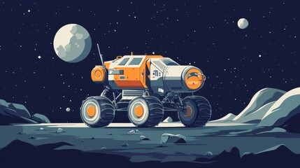 Futuristic Space Exploration Vehicle - Innovative Flat Design Illustration