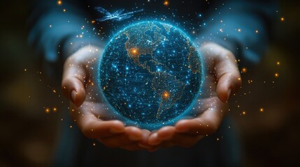 Abstract Hands with Global Network Connections Illustrating Digital Connectivity and Communication