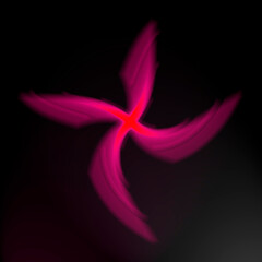 Square black background. Conceptual fantasy graphic of an alien or avatar planet. Pink star shape with blurred edges. Illusion of depth, dimension and distance.