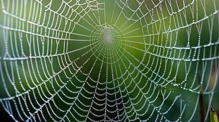 Dew-Covered Spider Web Close-Up