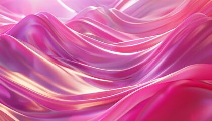 Fototapeta premium Surreal Pink Waves of Abstract Smooth Lines Under Lighting, Magenta Background, Copy Space
