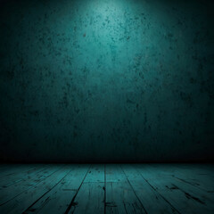 an old wooden floor with a blue light Stunning Cinematic Background in Vibrant Turquoise A Bright