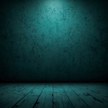 an old wooden floor with a blue light Stunning Cinematic Background in Vibrant Turquoise A Bright
