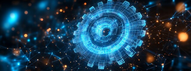 Obraz premium Digital 3d gear icon with binary code, artificial intelligence in system setting optimization, automation workflows, software customization options, and personalized user interfaces design 