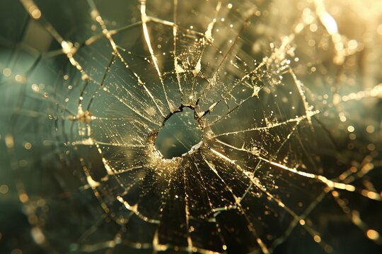 Macro Shot of Cracked Glass Showing Intricate Lines and Textures - Powered by Adobe