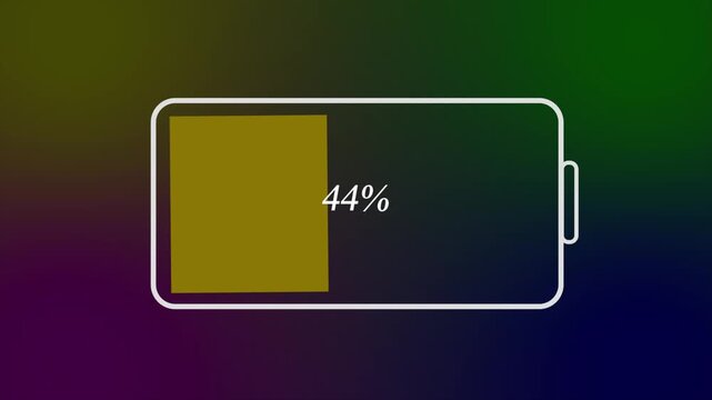 Discharged and fully charged battery smartphone animation with persentage.