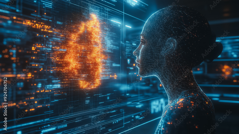 Poster ai technology integration, modern design, futuristic setting, advanced machine learning, high-tech w