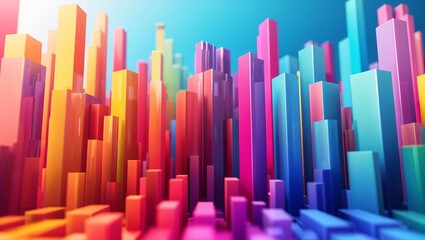 A Stunning View of a Colorful Cityscape, Bathed in Light, Showcasing a Dynamic Landscape of Tall, Bright Towers Emerging from the Ground Upwards in Various Shades and Heights.