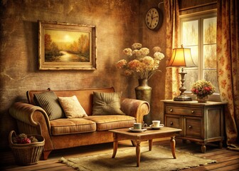 Warm Glow of Nostalgia: Sepia tones, vintage textures, sentimental, cozy