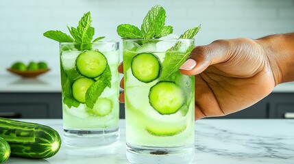 Refreshing cucumber mint cocktail in a glass, perfect for summer gatherings and healthy hydration.