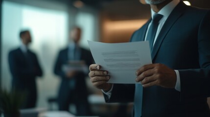 Businessman Reviewing Document in Corporate Meeting