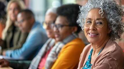 Elderly Group Actively Participating in Language Learning Class