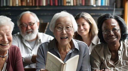 Elderly Group Actively Participating in Language Learning Class