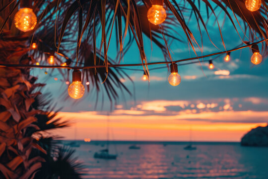 Beach Club Sunset With String Lights