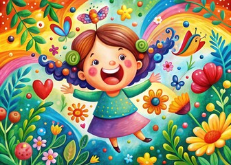 Joyful and Playful: Vibrant, whimsical, expressive brushstrokes, bright colors, cartoonish elements