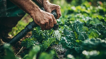 Obraz premium Closeup of Hands Watering Garden Greens.