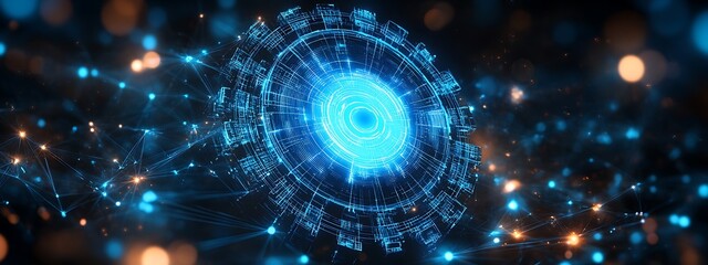 Obraz premium Digital 3d gear icon with binary code, artificial intelligence in system setting optimization, automation workflows, software customization options, and personalized user interfaces design 