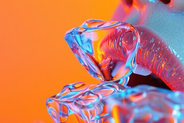 A woman's mouth is filled with ice