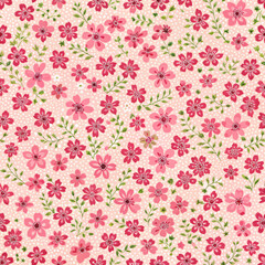 Pink floral and leaf , light pink dot background seamless pattern