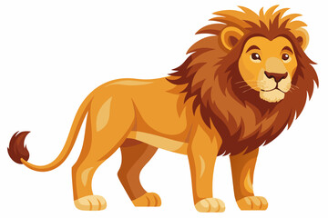 A Cartoon Lion with a Brown Mane Standing on a White Background