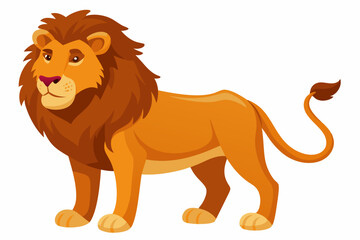 Cartoon Illustration of a Standing Lion with a Brown Mane