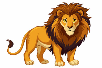 Cartoon Lion with a Brown Mane Standing on a White Background