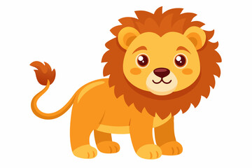 Cartoon Illustration of a Cute Lion with a Red Mane