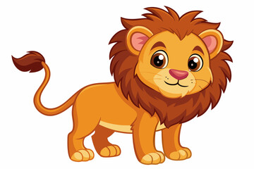 Obraz premium Cartoon Illustration of a Smiling Lion with a Brown Mane