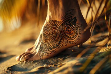 A foot with a tattoo of a snake on it