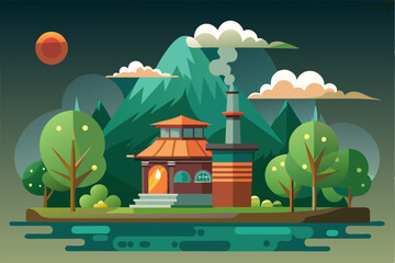 A Quaint House in a Mountainous Landscape