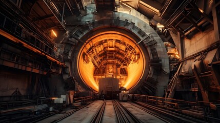 Obraz premium Massive Rotary Kiln in Cement Plant Processing Raw Material into Clinker