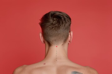 Naklejka premium A man with a shaved head and a red background