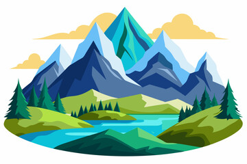 Mountainous Landscape with River and Forest